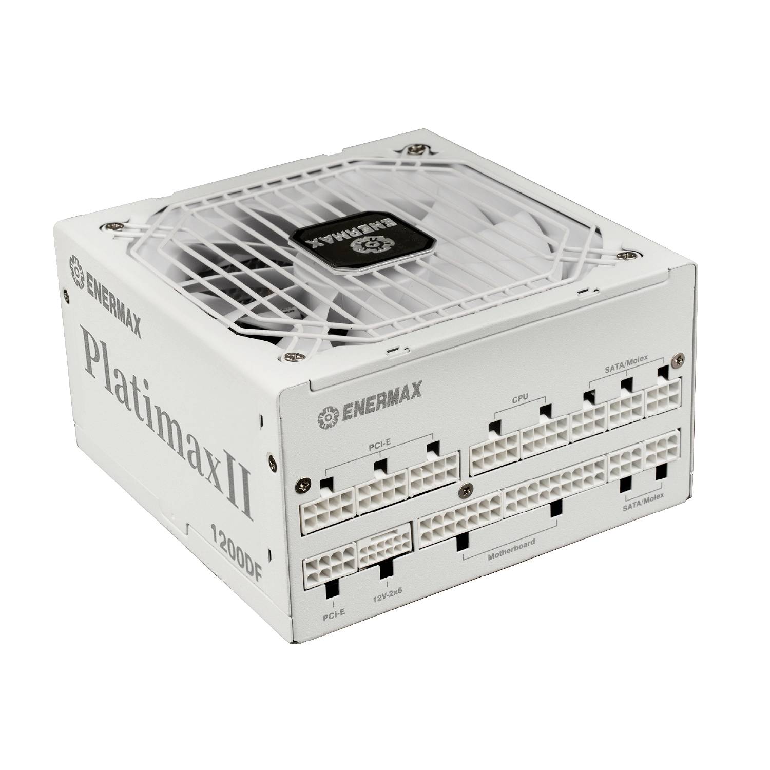 Weiße Enermax Platimax II 1200W Computer-Stromversorgung mit modularen Kabelanschlüssen und oberen Kühlventilator