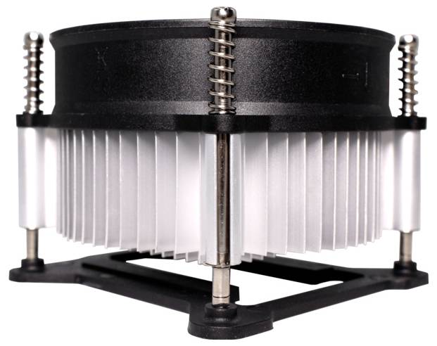 Schwarzer quadratischer Kanalventilator mit gekrümmten Schaufeln, verwendet für industrielle oder elektronische Kühlungsanwendungen.