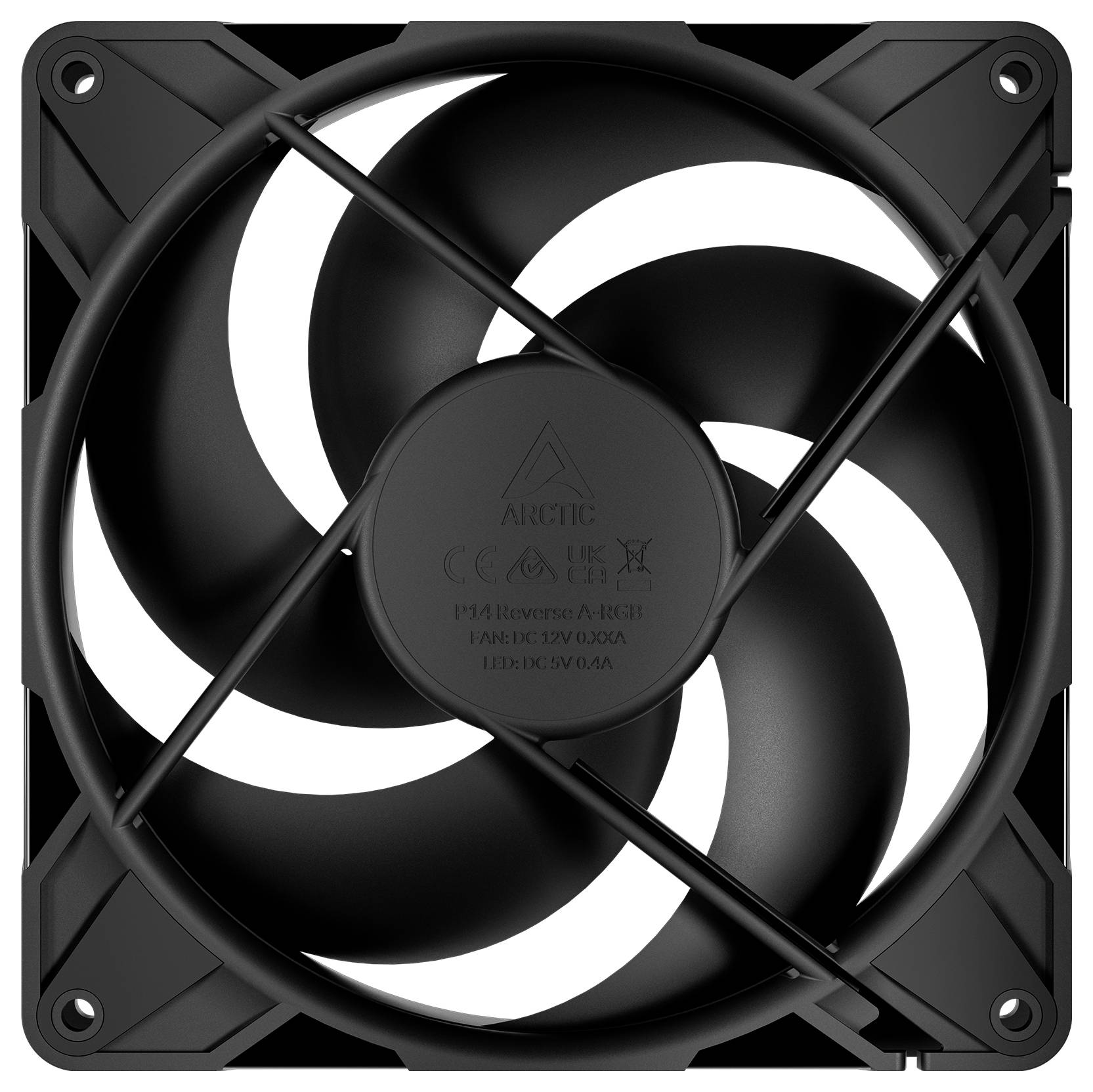 ARCTIC Kühlventilator mit rundem schwarzem zentralem Nabe und gekrümmten schwarzen Schaufeln, speziell für die Wärmereduzierung in elektronischen Geräten konzipiert.