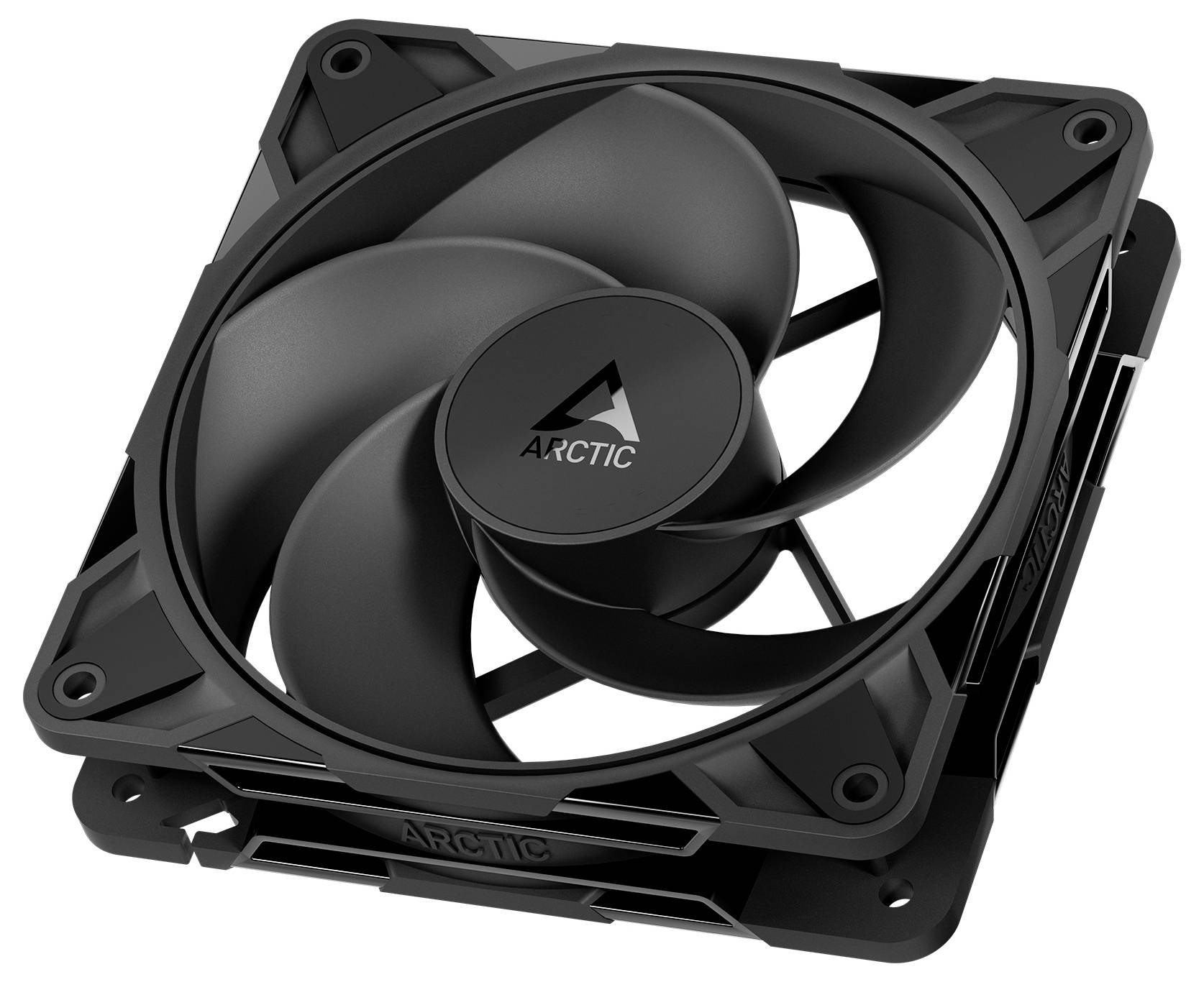Schwarzer Arktis-Computerlüfter mit drei Blättern, entwickelt zur PC-Kühlung.