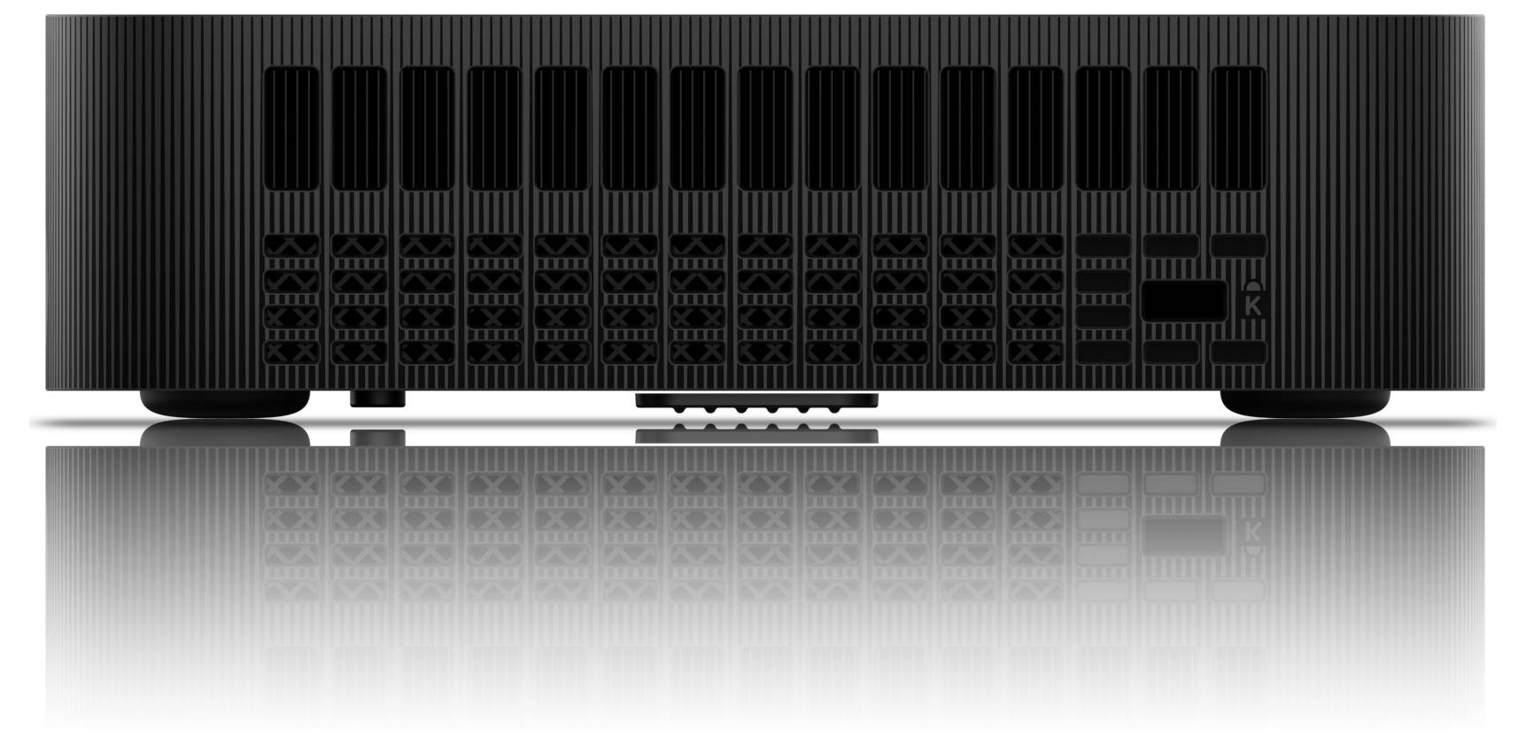 Zwei kompakte, schwarze Dell OptiPlex 3000 Thin Clients mit verschiedenen Anschlüssen, aufrecht stehend.