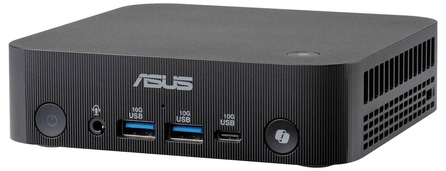 Ein geschlossener, schwarzer Laptop von der Seite betrachtet, der verschiedene Anschlüsse in der Nähe der Mitte zeigt.