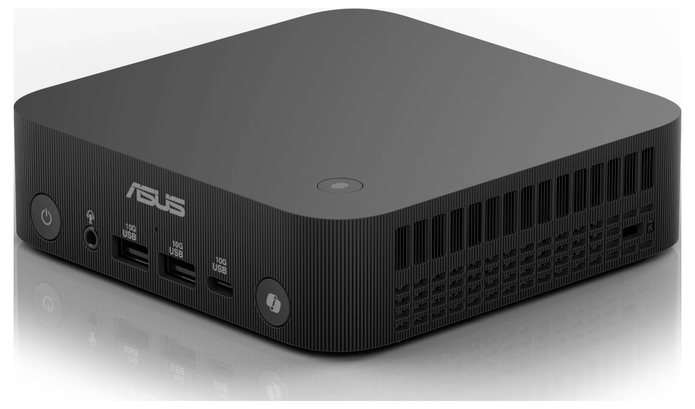 Ein schwarzer Dell OptiPlex 3000 Thin Client steht vertikal auf einem Ständer und zeigt vordere USB-Anschlüsse und einen Stromschalter mit dem Dell-Logo.