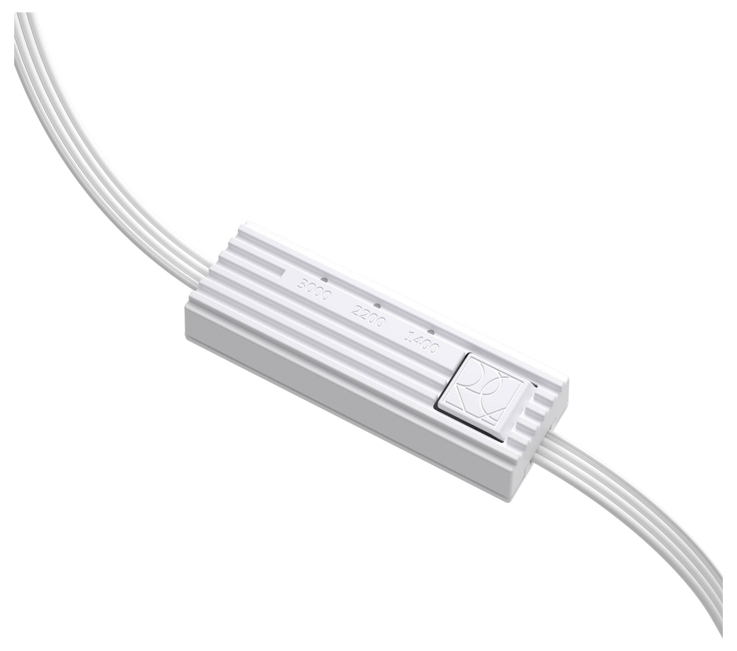 „Kunststoffschnalle verstellbarer Notausschalter mit geprägten Sicherheitssymbolen, mit Griffmulden und weißen Kabeln auf beiden Seiten.