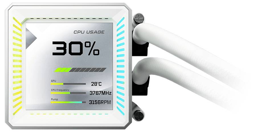 Anzeige des Computerlüssigkühlers zeigt „CPU-AUSLASTUNG 30 %
