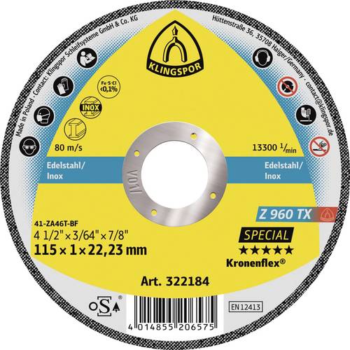 Klingspor Z 960 TX 322184 Trennscheibe gerade 115 mm 25 St. Titan, Stahl hochlegiert