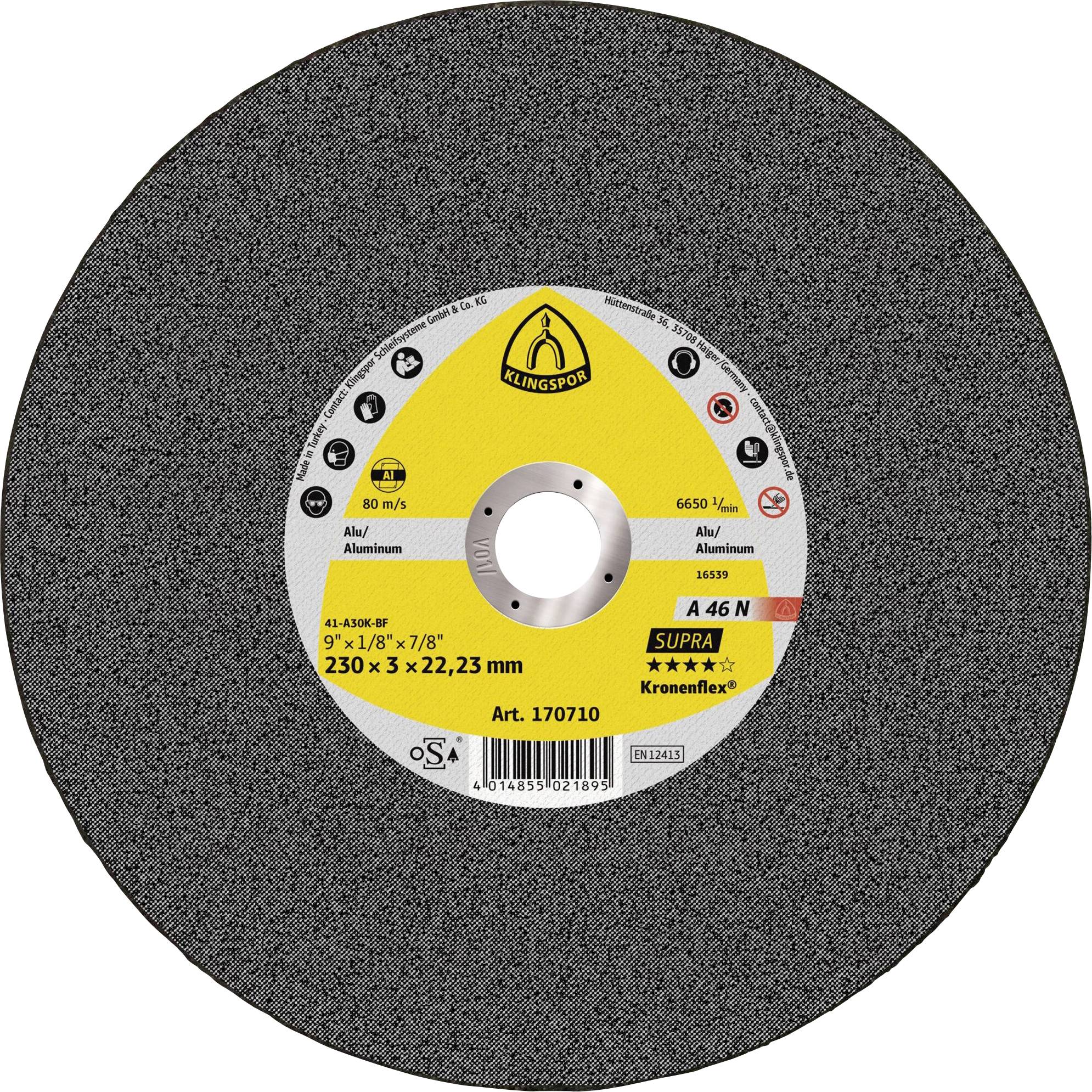 Kreisförmige Schleifscheibe mit der Bezeichnung „Klingspor 6550 Var
