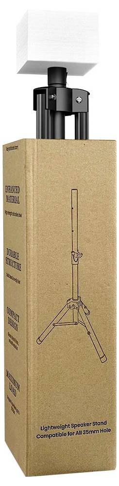 Ein schwarzes Stativ mit einer Drehschraube zur Höhenverstellung ist abgebildet und verfügt über drei zusammenklappbare Beine und eine zentrale verstellbare Säule.