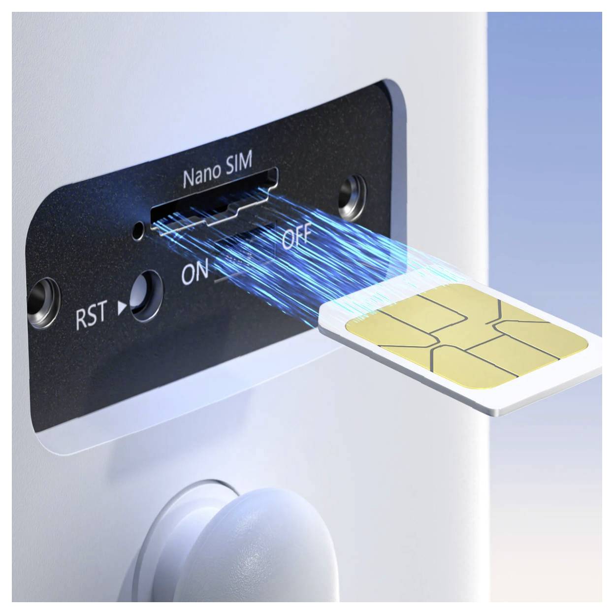 Eine Nano-SIM-Karte wird in einen Schlitz mit der Bezeichnung „Nano SIM