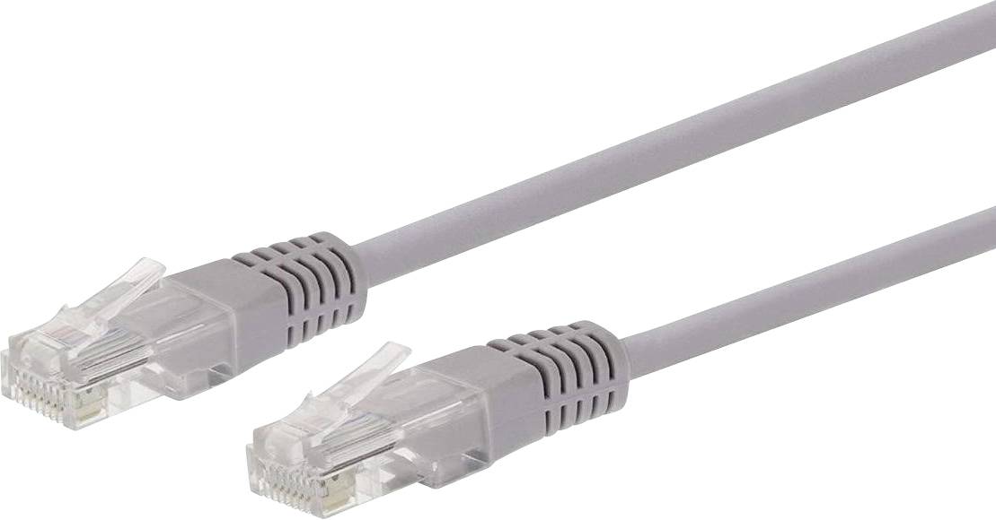 Zwei graue Ethernet-Kabel mit transparenten Steckern an beiden Enden, verwendet für Internet- oder Netzwerkverbindungen.