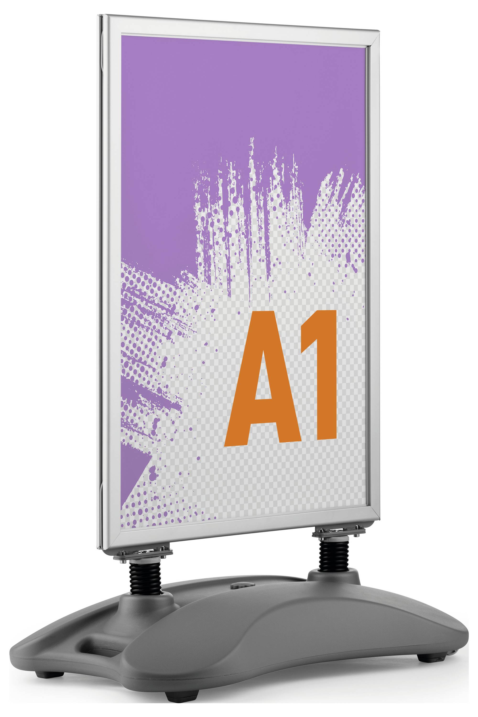 Ein Plakatständer zeigt den Text 