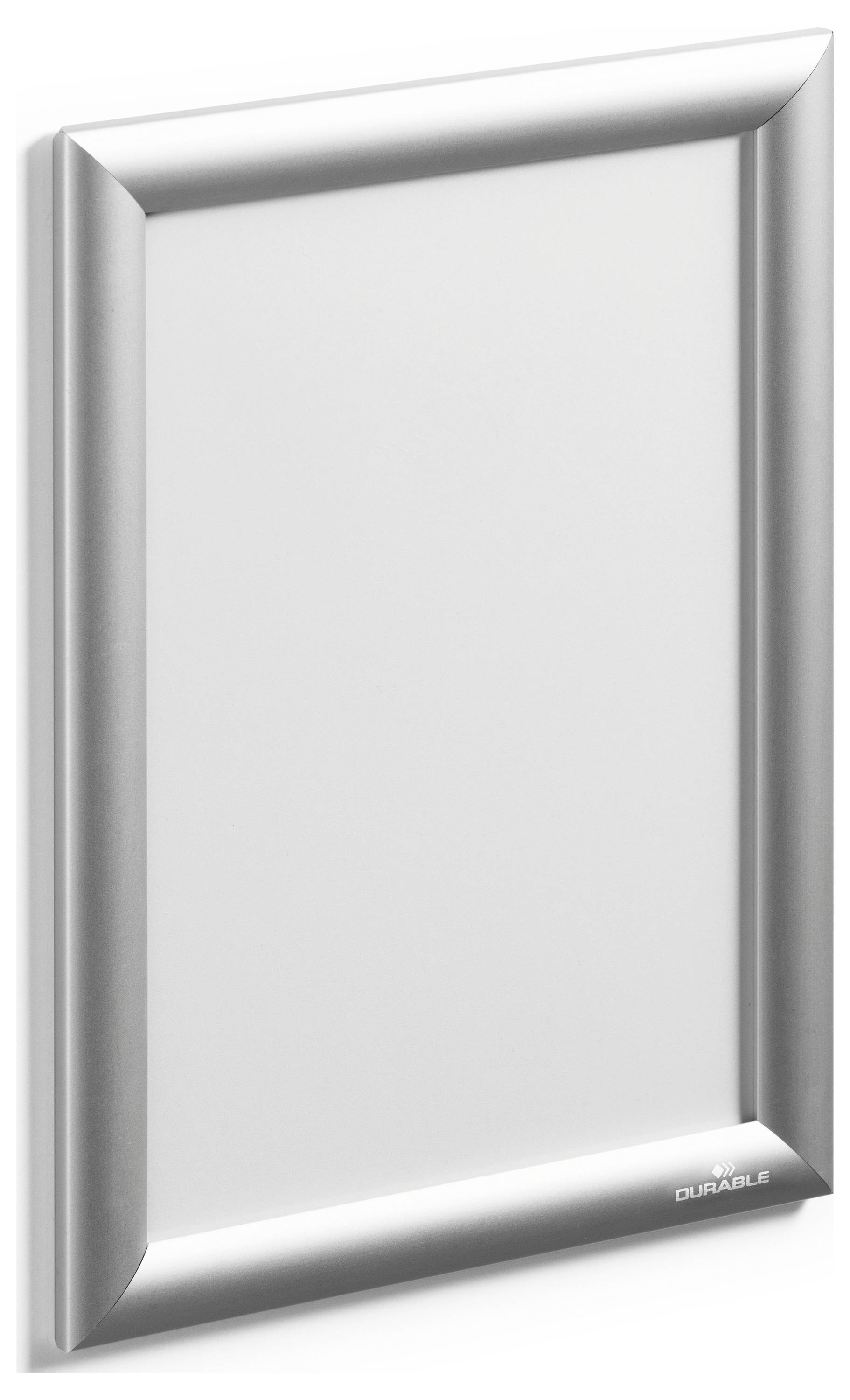 Ein silberrahmendes, leeres Anzeigetafel mit reflektierender Oberfläche, geeignet zum Anbringen von Mitteilungen oder Schildern.