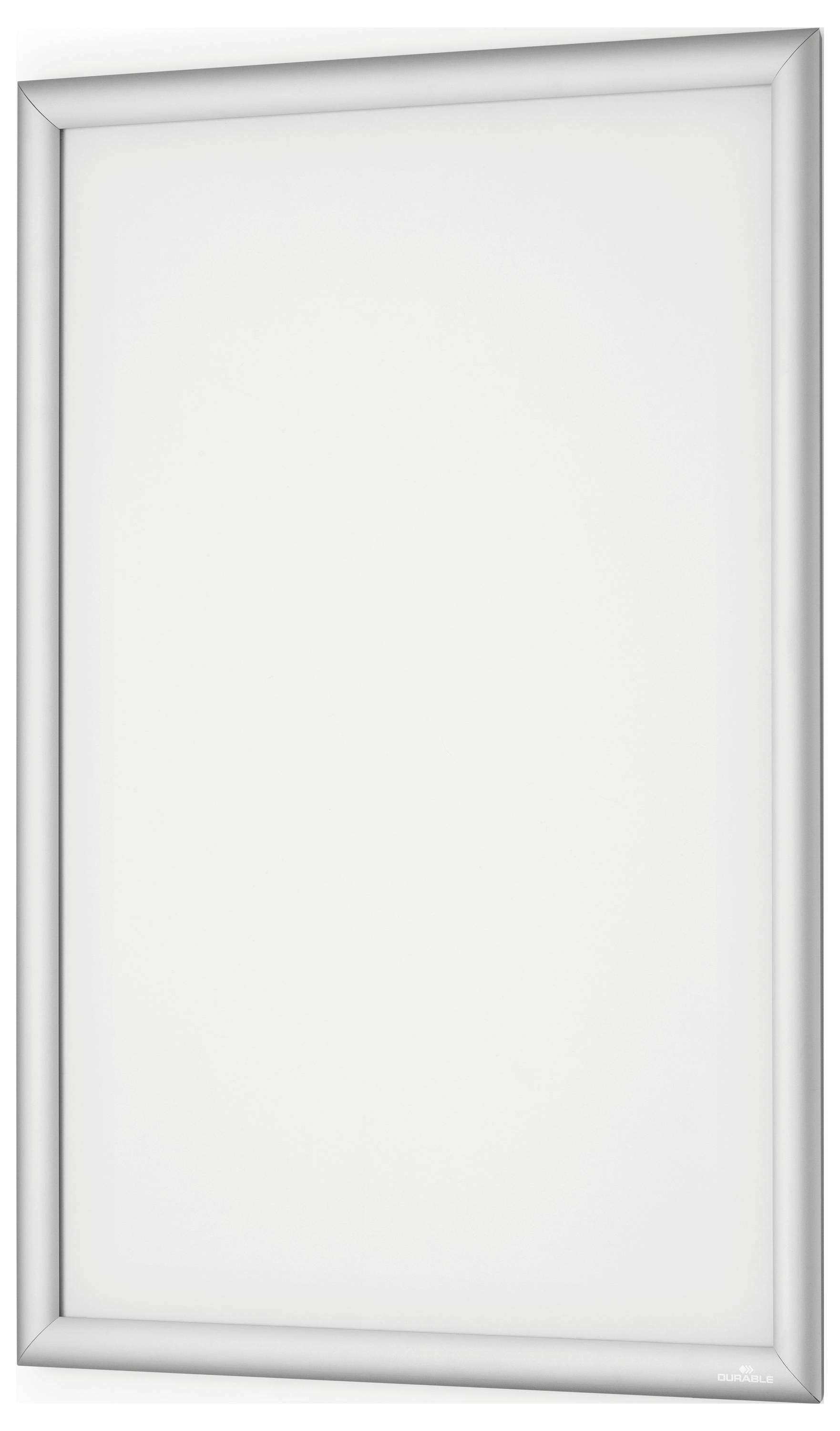 Ein weißer, leerer Bilderrahmen mit einem einfachen, dünnen Rahmen vor einem schlichten Hintergrund.