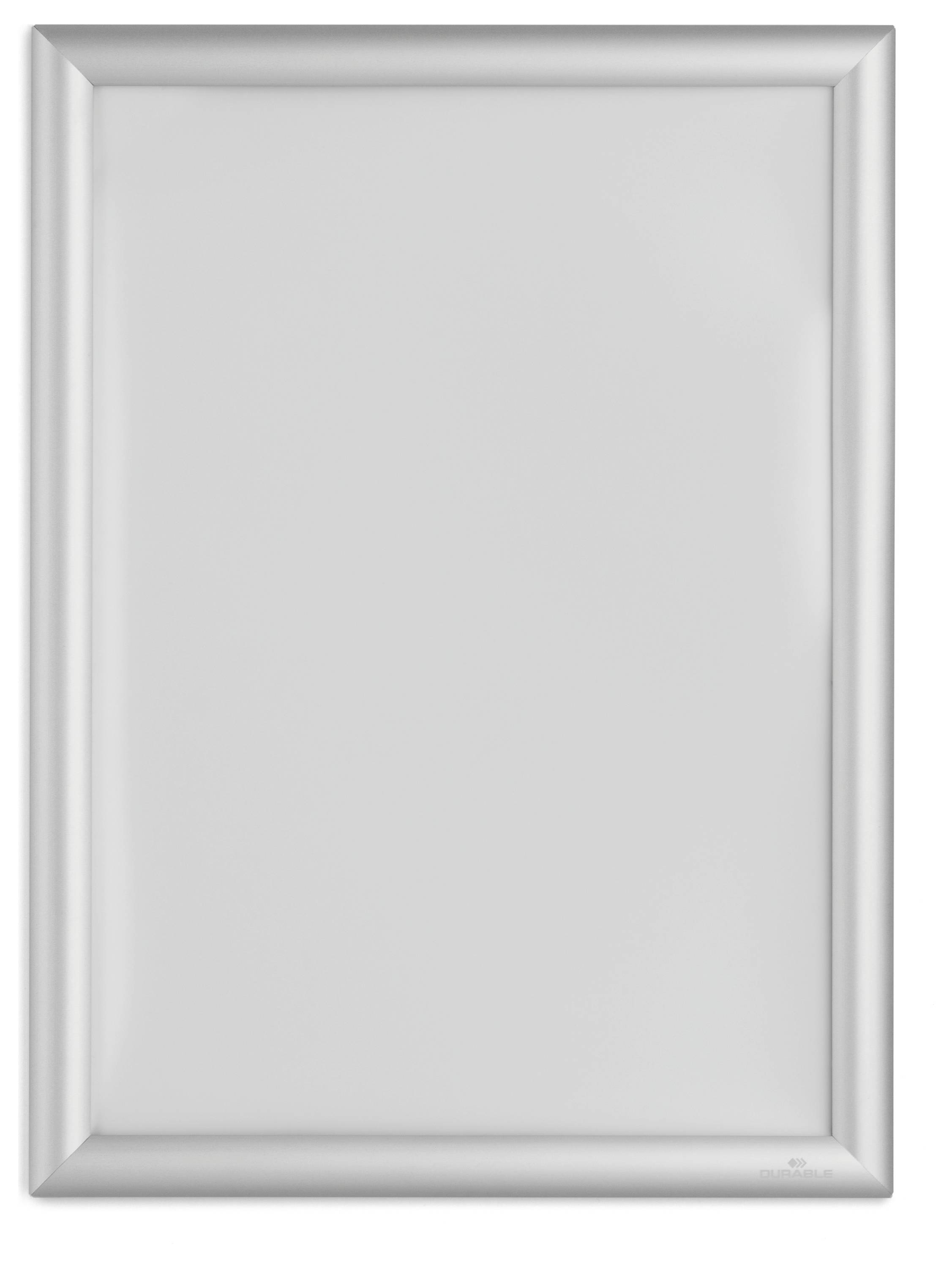 Ein leeres silberrahmen Plakat oder Anzeigetafel mit einer schlichten weißen Oberfläche, geeignet für Werbeanzeigen oder Informationsdisplays.