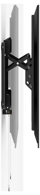 Seitenansicht einer wandmontierten verstellbaren TV-Halterung, die die Armverlängerung und den Schwenkmechanismus zeigt.