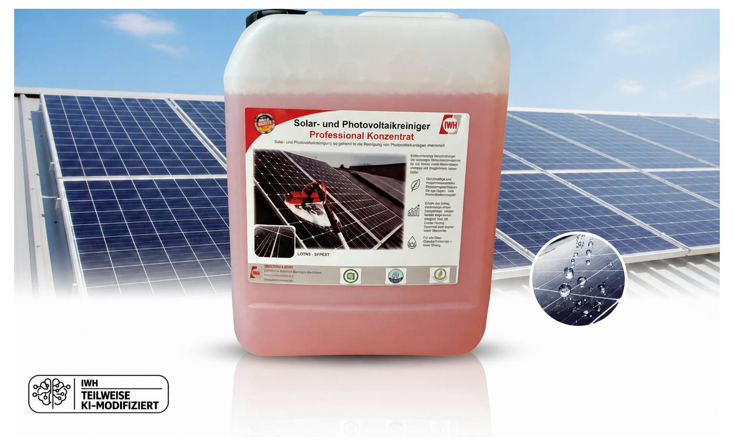 Behälter mit „Solar- und Photovoltaikreiniger Professional Konzentrat