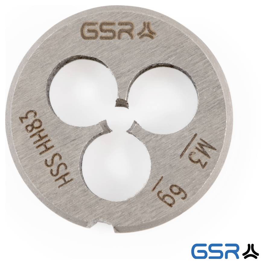 Kreisförmiges Metallwerkzeug mit der Beschriftung „GSR HSS M3 6g