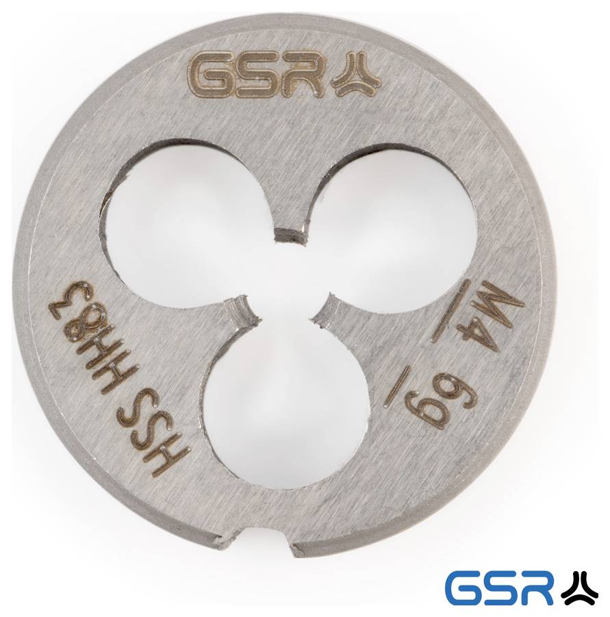 Runde Metallstanzform mit der Beschriftung „GSR