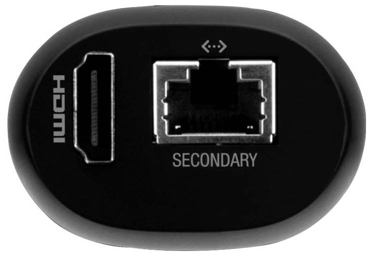 Eine Nahaufnahme einer Geräteanschlussplatte mit der Beschriftung „HDMI