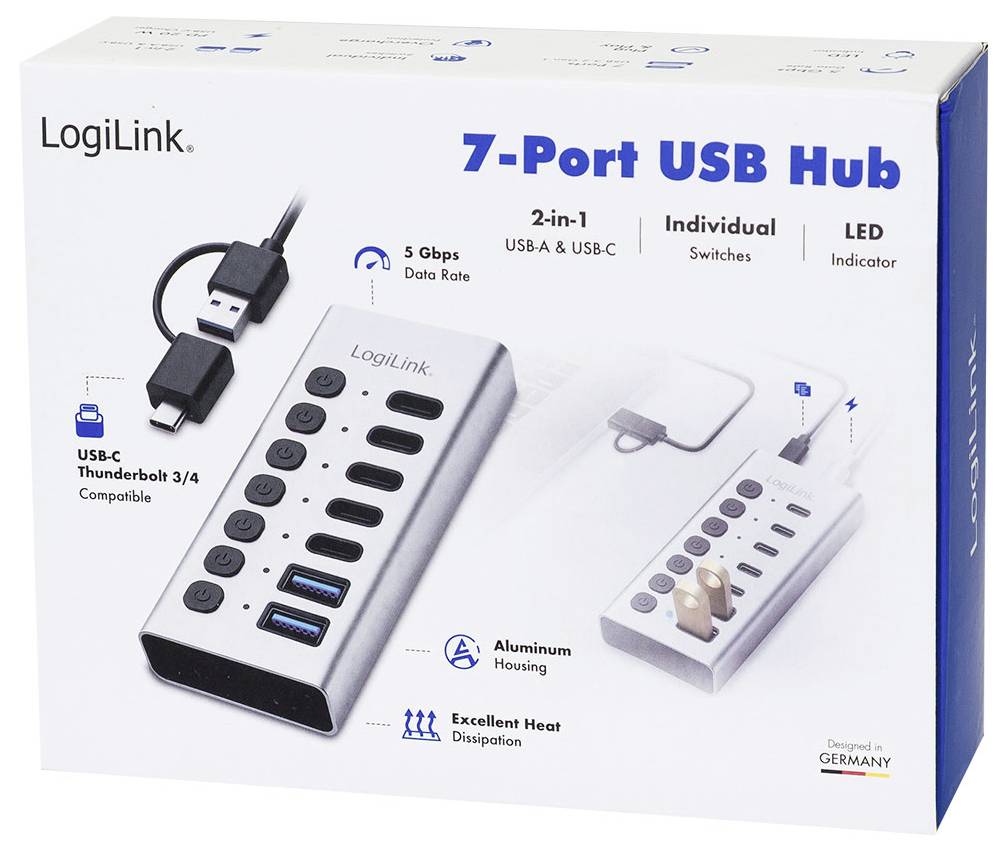 LogiLink UA0447 USB-Hub 5+2 Port USB-A, USB-C® USB 3.2 Gen1 5 GBit/s Aluminium UA0447