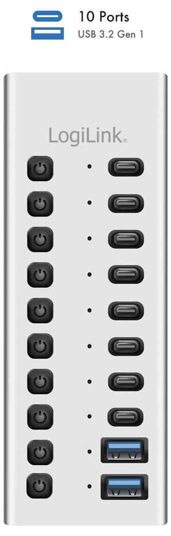 LogiLink UA0448 USB-Hub 8 + 2 Port USB-A, USB-C® USB 3.2 Gen1 5 GBit/s Aluminium UA0448
