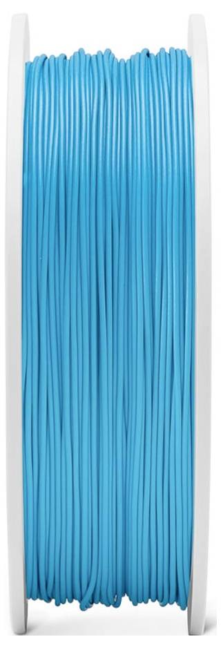 Spule mit leuchtend blauem 3D-Druckfilament, das zwischen zwei weißen Seitenflansche aufgewickelt ist.