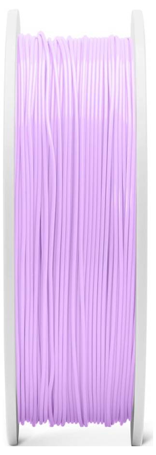 Eine Spule aus hellem violettem Filament, das auf einer weißen Spule aufgewickelt ist, vertikal vor einem einfachen Hintergrund dargestellt.
