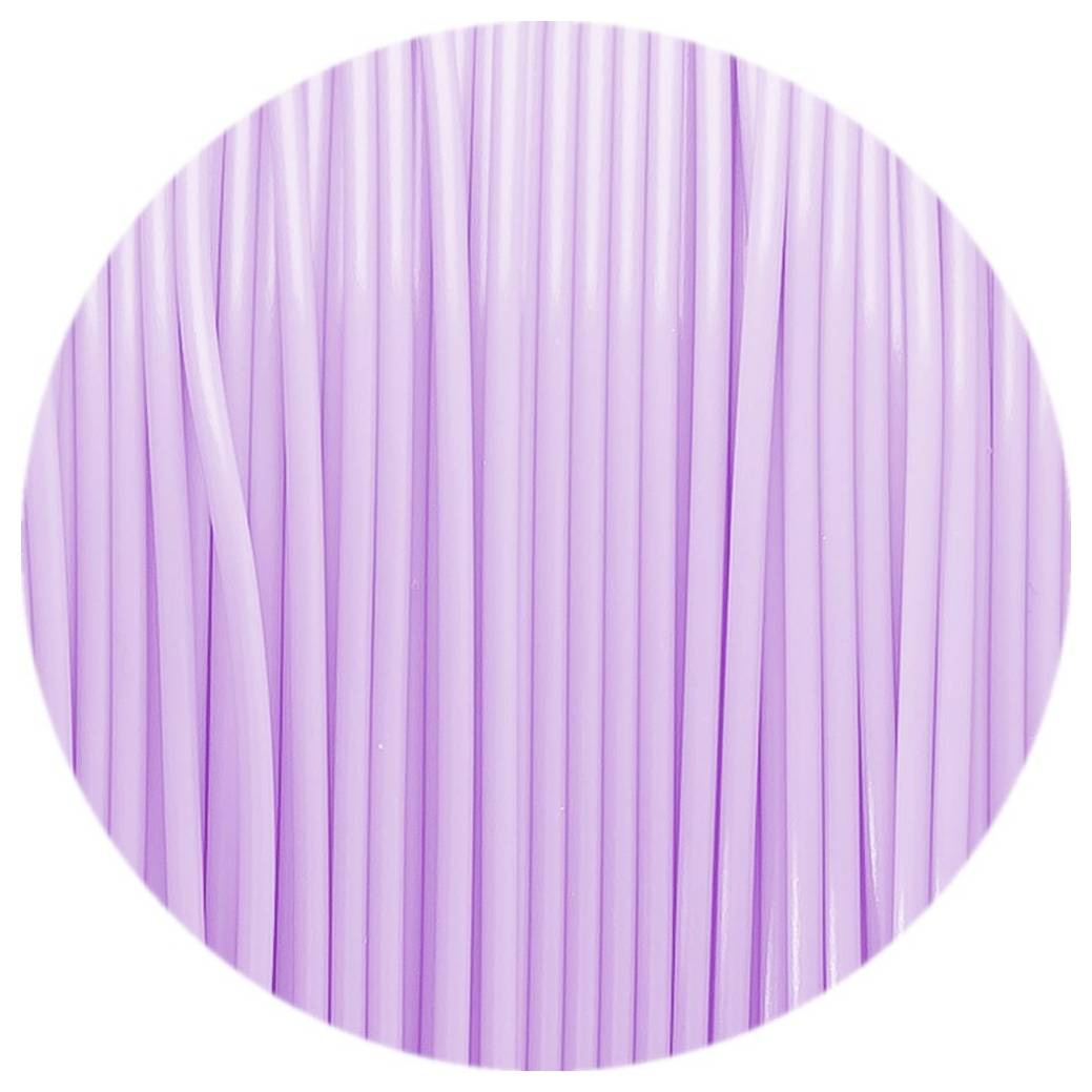 Abstraktes Bild mit vertikalen hellvioletten und lavendelfarbenen Streifen in einem kreisförmigen Rahmen auf weißem Hintergrund.