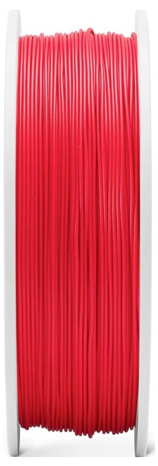 Spule mit leuchtend rotem Filament, das zwischen zwei weißen Seitenflansch aufgewickelt ist, vertikal auf weißem Hintergrund dargestellt.