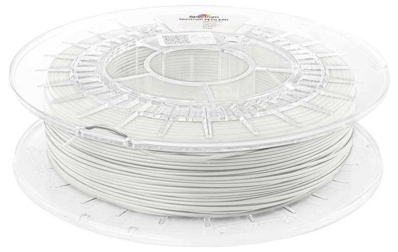 Eine klare Kunststoffspule mit weißem 3D-Drucker-Filament, das auf eine Spule aufgewickelt ist.