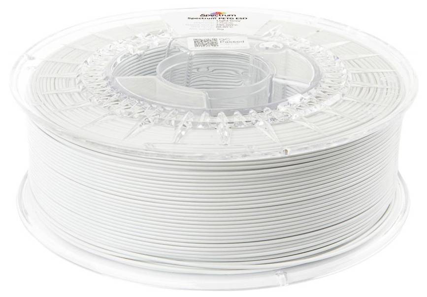Eine klare Kunststoffspule weißes 3D-Druckfilament, das das aufgewickelte Material in einem transparenten Spulenbehälter zeigt.