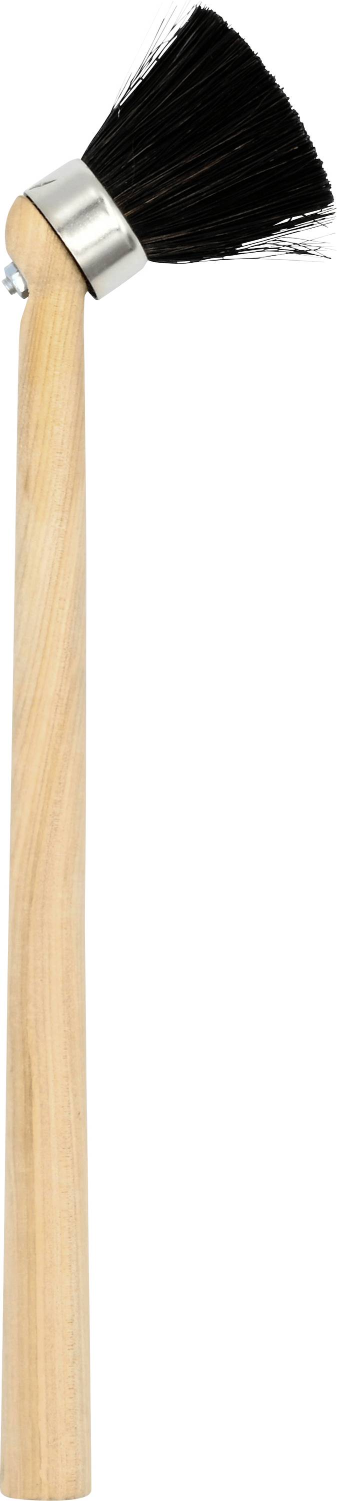 Holzgriffbürste mit schwarzen Borsten, gewinkelt zum Reinigen.