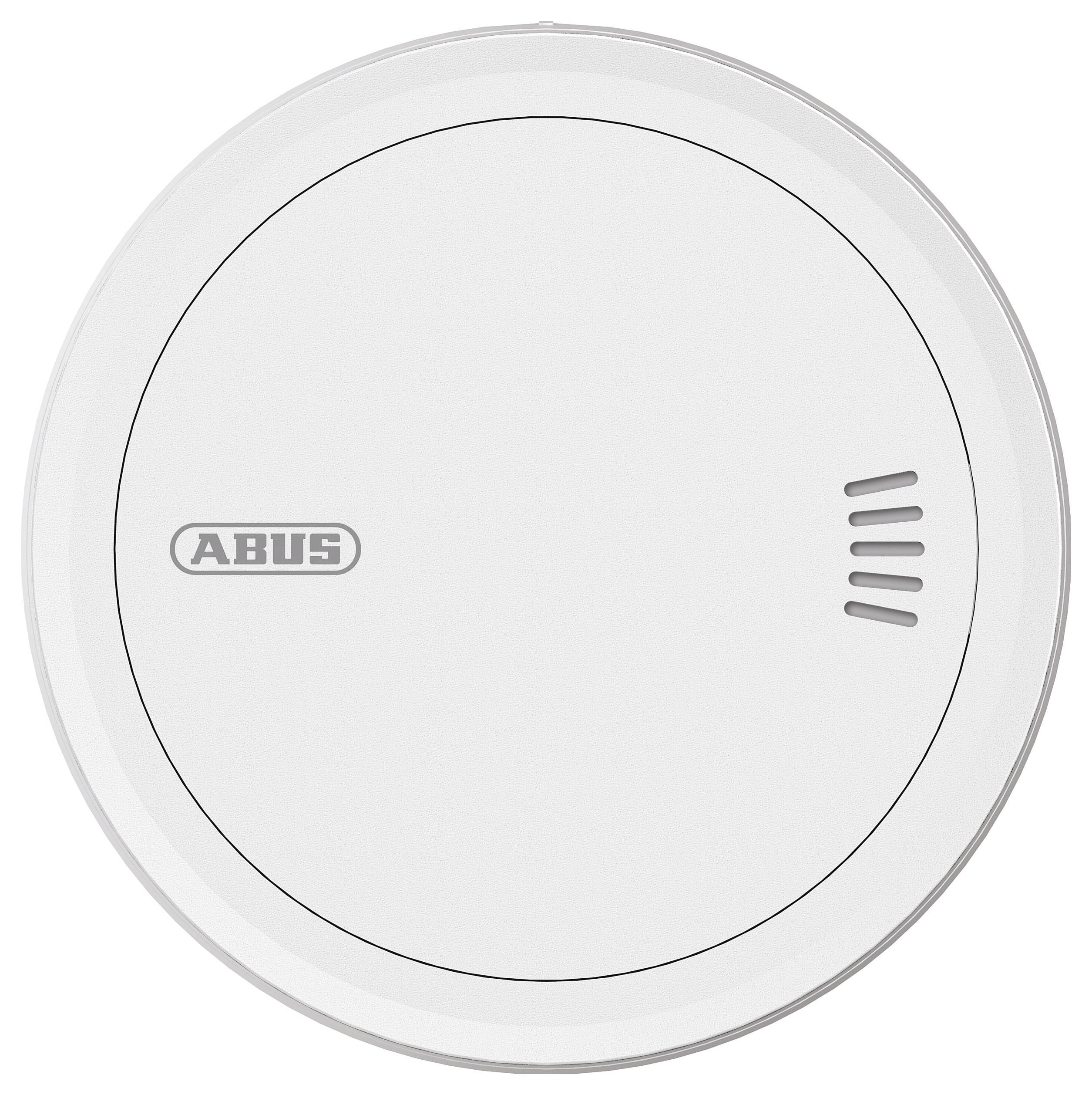 Weißer Rauchwarnmelder der Marke „ABUS