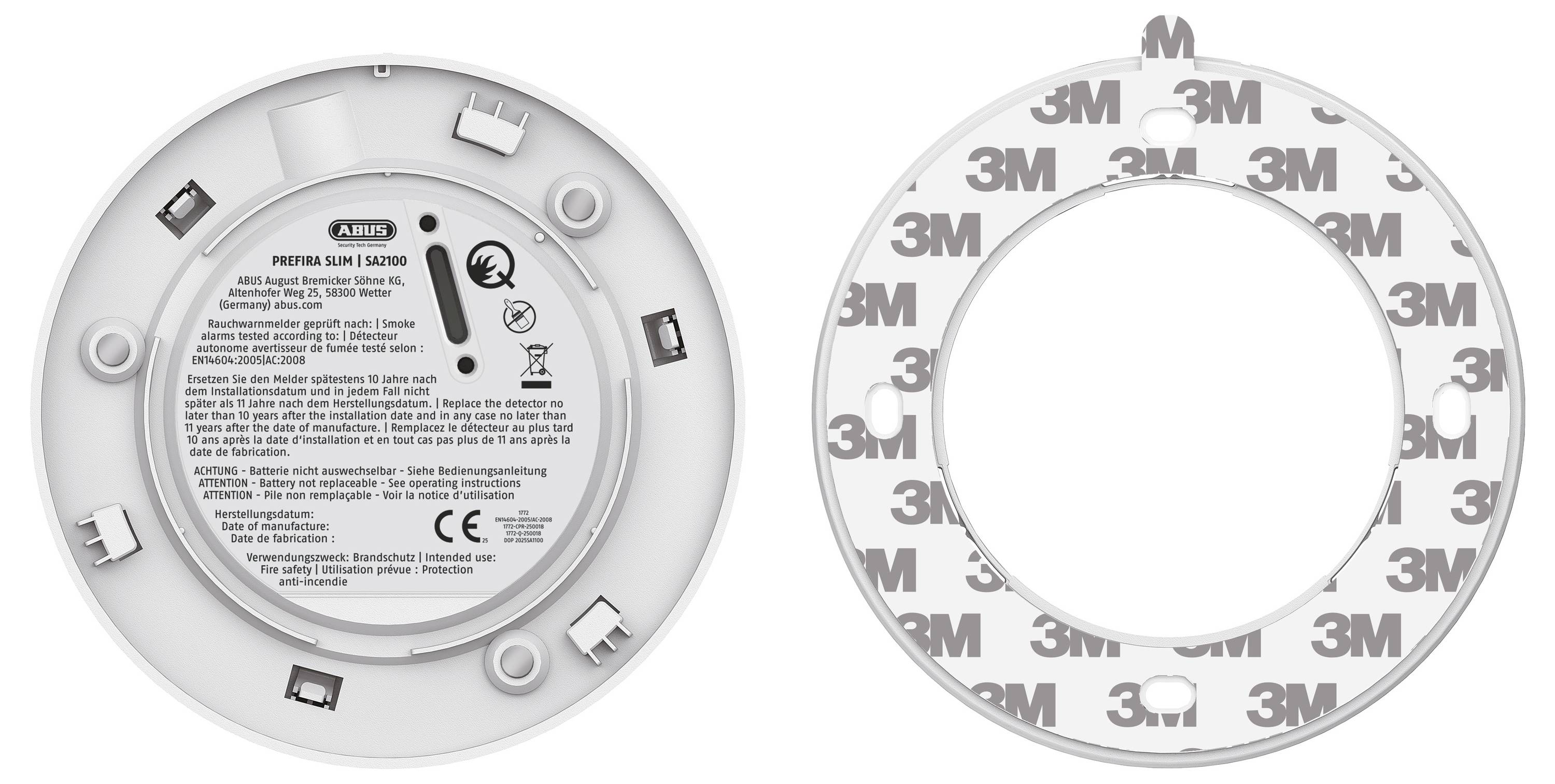 'ABB M1250' Montageplatte mit Beschriftungen, Schraubenlöchern und 3M-Klebeband für sichere Installation.