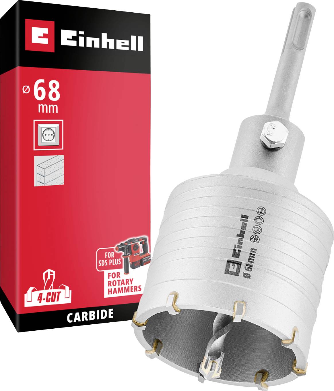 Einhell 68-mm-Hartmetall-Lochsäge mit Verpackung für SDS-Plus-Bohrhammer