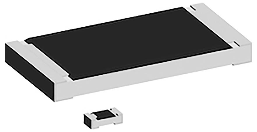 A horizontal rectangular electronic component with a black central area and white edges, used in various electronic circuits.