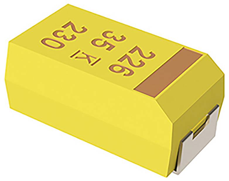 Eine gelbe elektronische Komponente, wahrscheinlich ein Kondensator, mit den Nummern „336 226