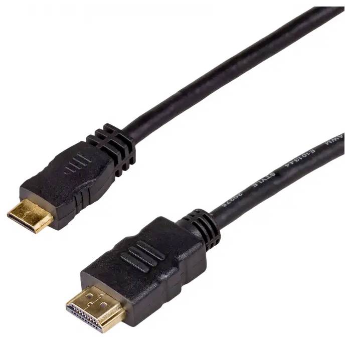 HDMI-zu-Micro-HDMI-Kabel, schwarz, zeigt Anschlüsse an beiden Enden für Audio-/Videogeräteverbindung.