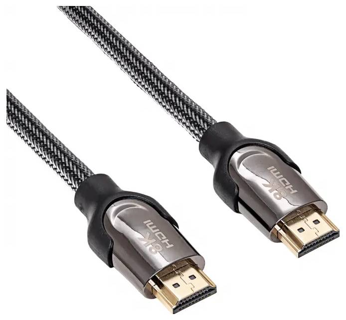 Zwei 8K-HDMI-Kabel mit Nylon-Geflechtmantel und vergoldeten Steckverbindern. Ideal für die Übertragung von hochauflösenden Videos und Audio.