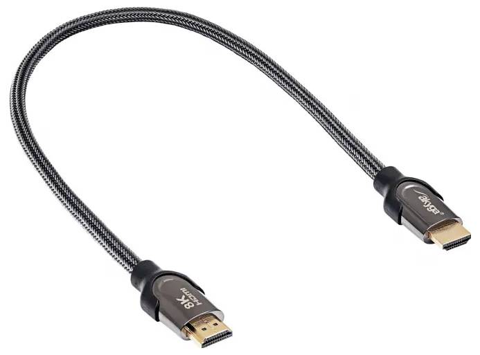 Ein geflochtenes HDMI-Kabel mit vergoldeten Steckern, geeignet für die Übertragung von hochauflösenden Video- und Audiosignalen.