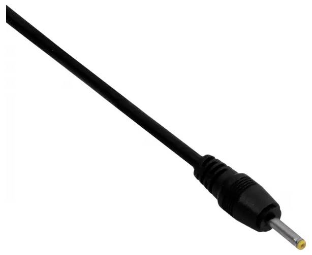 Ein schwarzes Netzteilkabel mit einer runden Spitze, häufig zum Laden von elektronischen Geräten verwendet.