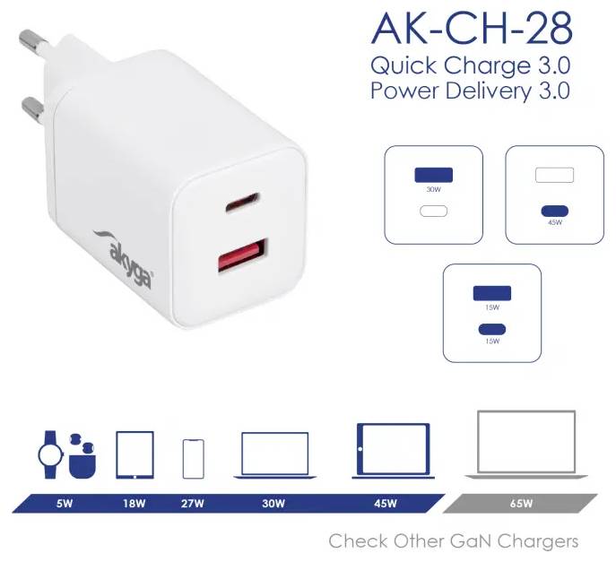 „AK-CH-28 Quick Charge 3.0 Power Delivery 3.0