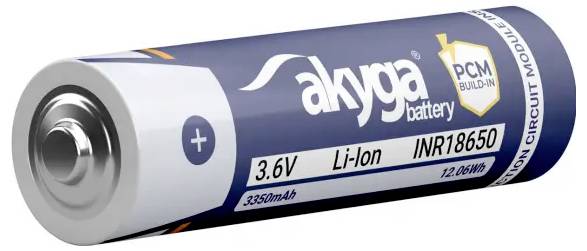 Eine Lithium-Ionen-Batterie mit der Bezeichnung „akyga 3.6V Li-Ion INR18650
