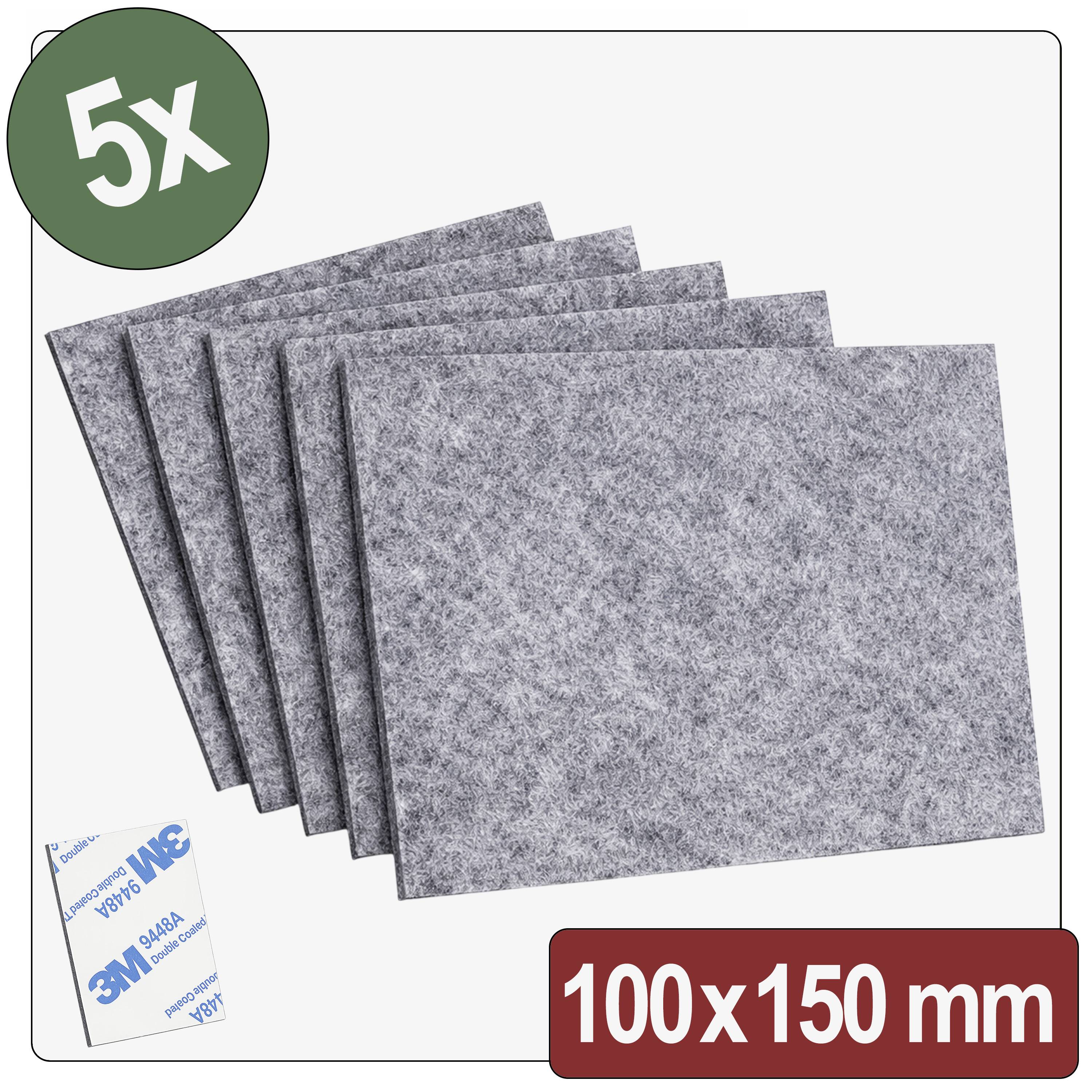 Fünf graue Filzunterlagen, je 100x150 mm, werden mit einem 