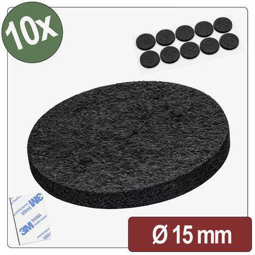 Quadrios 26SA125 Filzgleiter selbstklebend, rund Schwarz (Ø x H) 15 mm x 4 mm 10 St.
