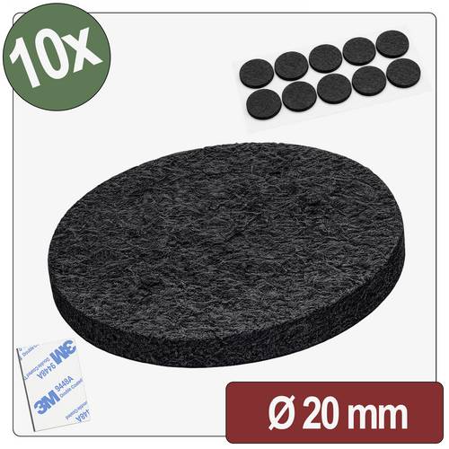 Quadrios 26SA126 Filzgleiter selbstklebend, rund Schwarz (Ø x H) 20 mm x 4 mm 10 St.