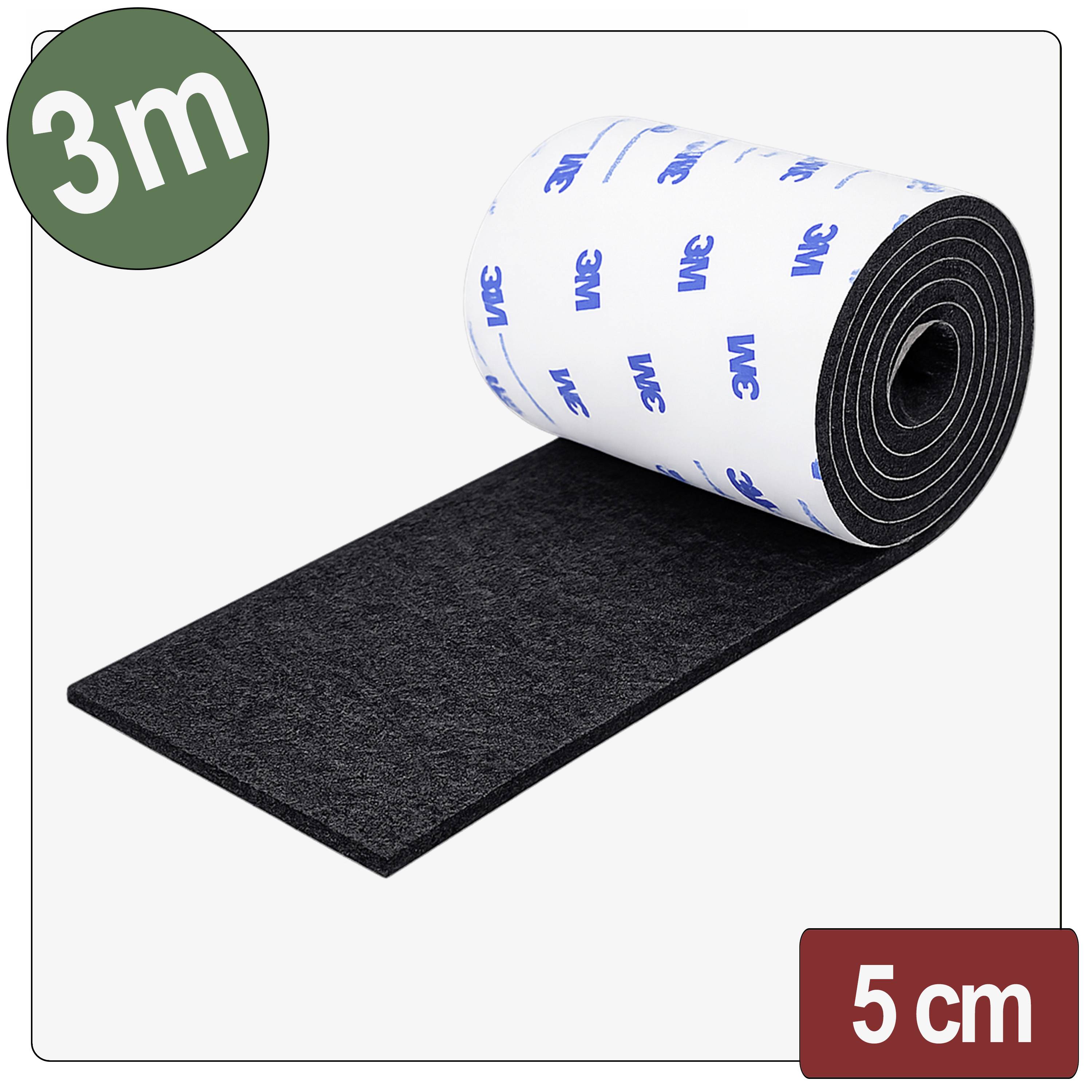 Eine Rolle 3M-Klebeschaum-Klebeband, 3 Meter lang und 5 Zentimeter breit, teilweise abgerollt auf weißem Hintergrund.