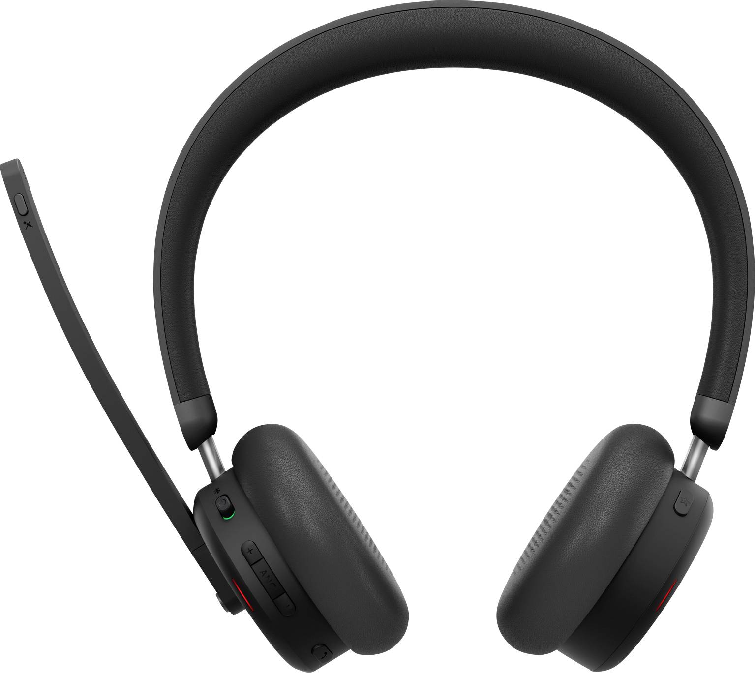 Ein schwarzes Over-Ear-Headset mit gepolstertem Kopfbügel und einstellbarem Mikrofon. Steuerelemente sind auf der Ohrmuschel sichtbar, geeignet für Anrufe oder Gaming.