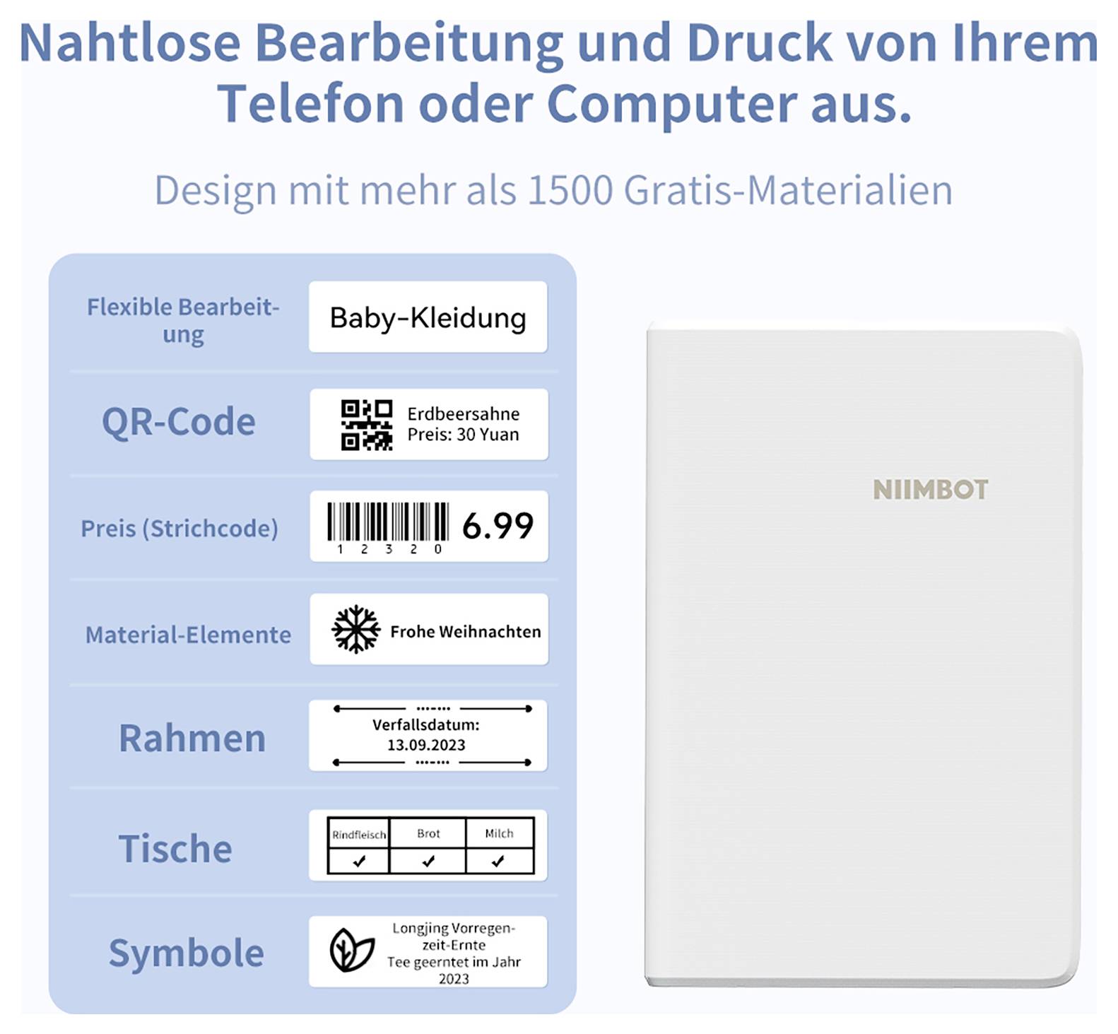 NIIMBOT Etikettendrucker Thermotransfer 203 x 203 dpi Etikettenbreite (max.): 12 mm