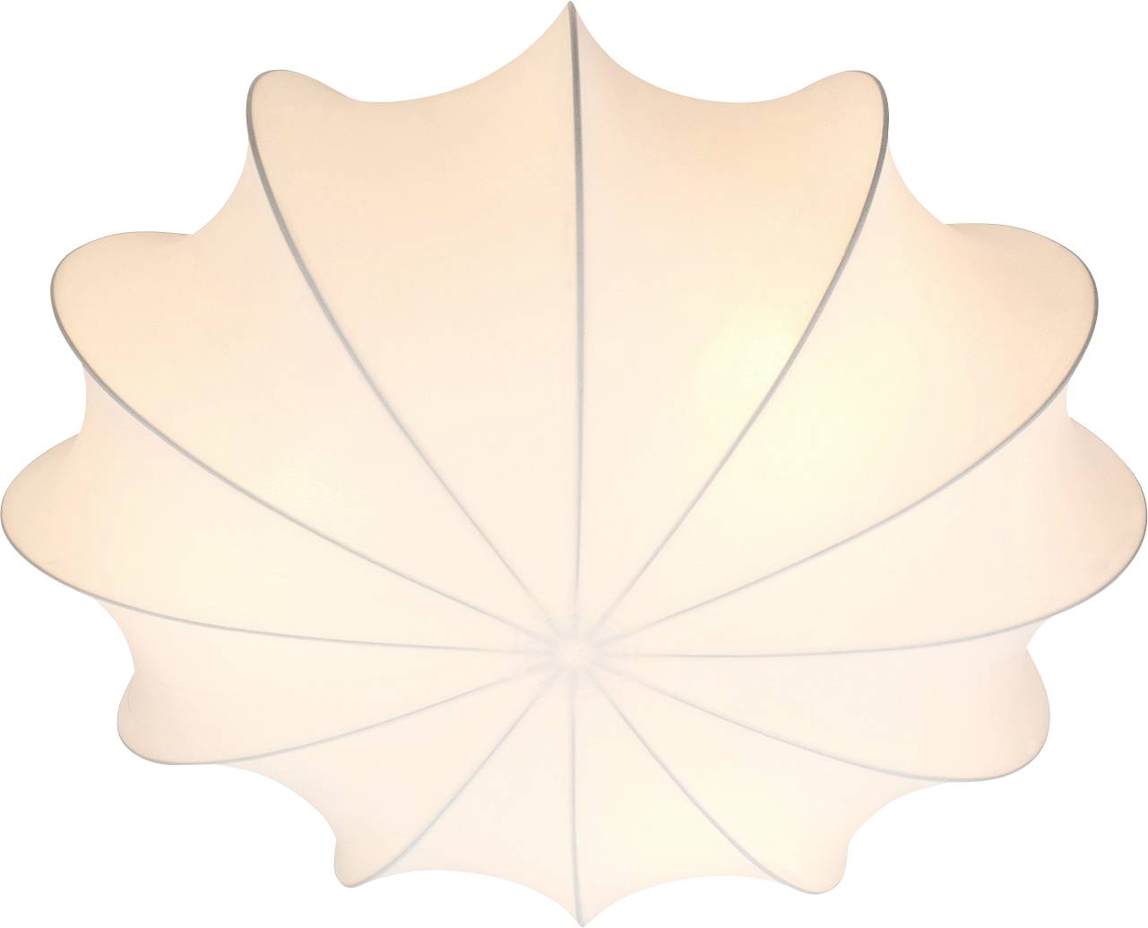 Ein weiches, glühendes Deckenleuchte mit geometrischem, blütenblattartigem Design und warmem Farbton.